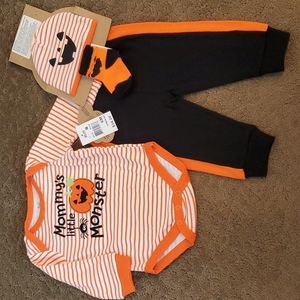 Boys Baby Essentials 4pc Mommy's Little Monster Pants Hat Set Size 3 6 9 mo NWT